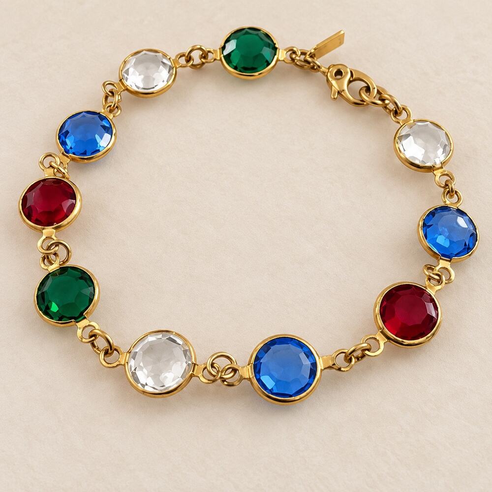 Vintage signed Monet Multicolor Crystal Bangle Bracelet Gold Tone